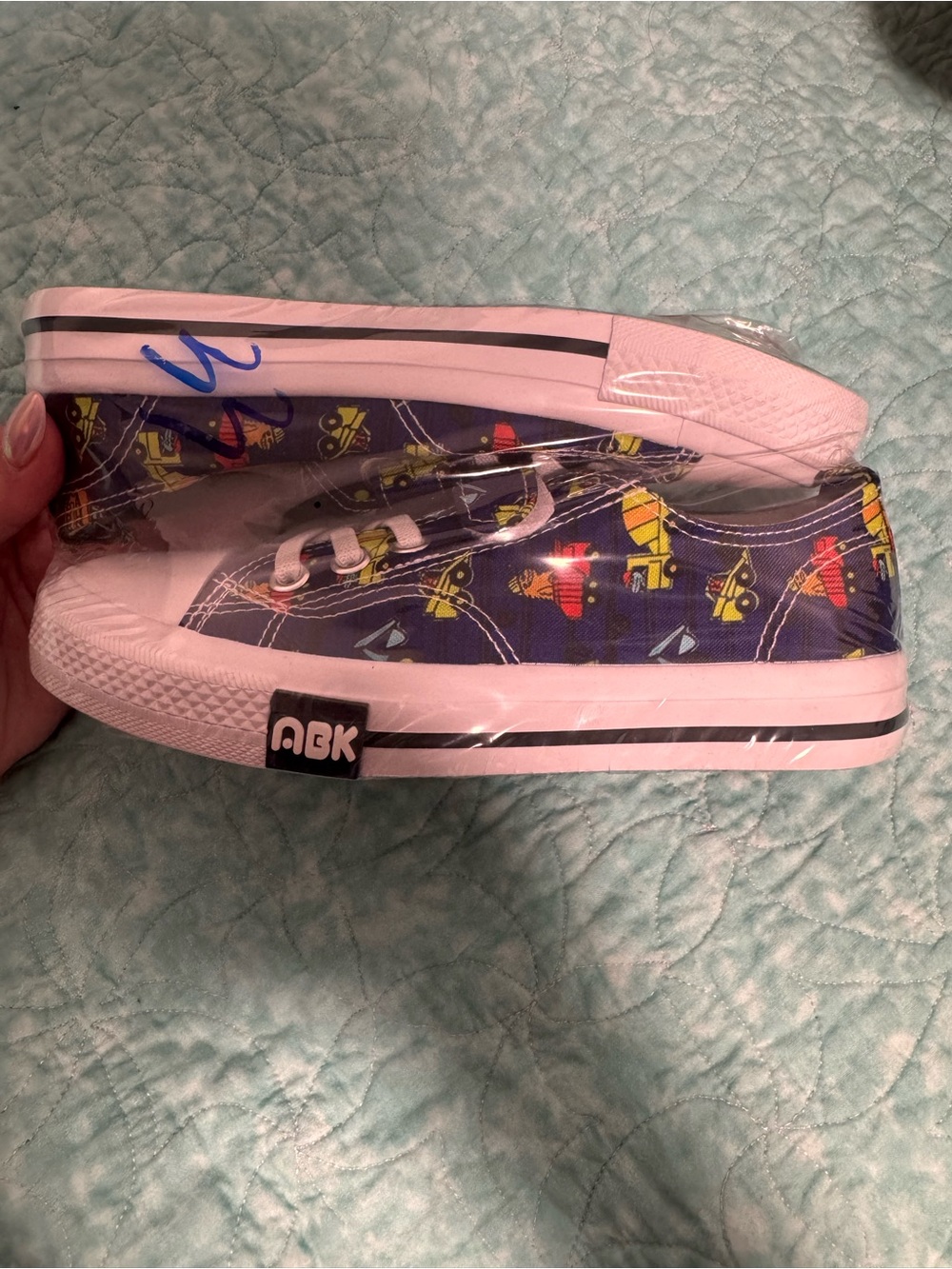 Kids Navy Blue Canvas Sneakers with Vehicle Print